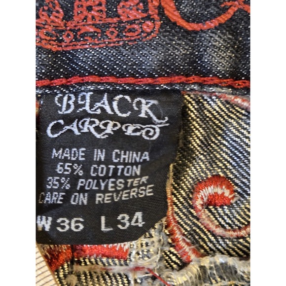 Black Carpet Mens Jeans 36×34 Black With Decorated Pockets Authentic Quality Y2K - Picture 10 of 15
